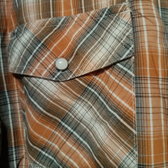 2XL👔Levi's Western Brown&Orange&Tan Plaid Button Down Shirt - Picture 7 of 10